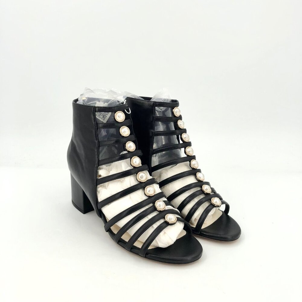 Chanel Black Pearl-Embellished Roman Round-Toe Block Heels - Picture 2 of 9